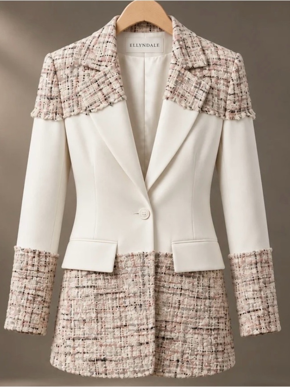 Ellyndale Blazer Tweed Ponte Sandwich Jacket (Cream)